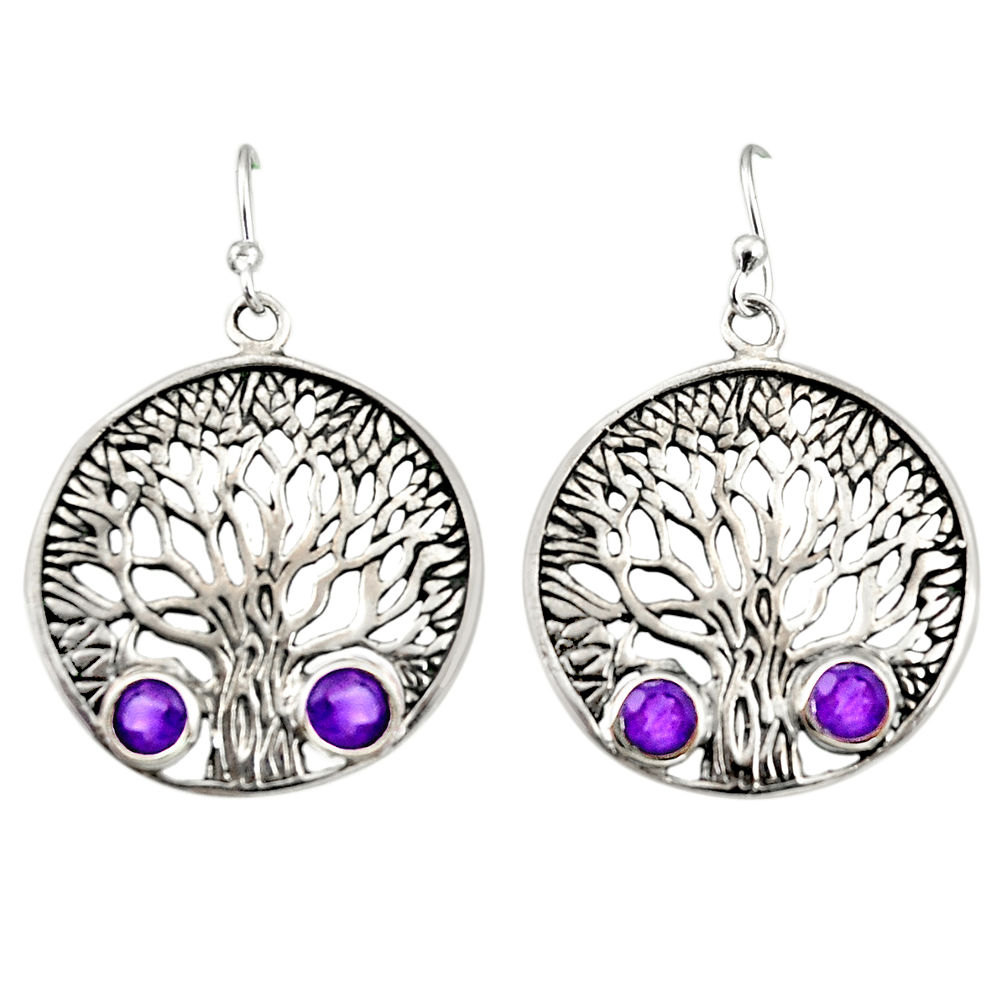 1.94cts natural purple amethyst 925 sterling silver tree of life earrings r38749