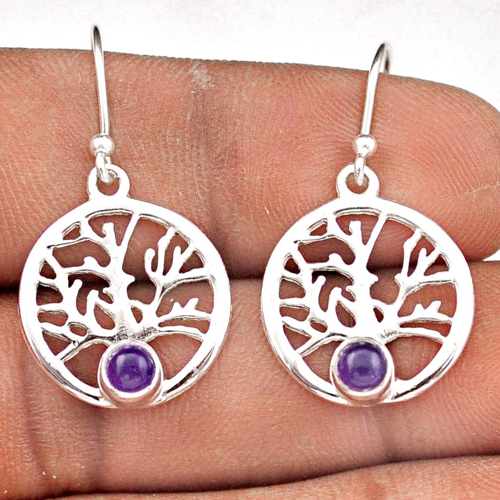 1.18cts natural purple amethyst 925 sterling silver tree of life earrings t88636