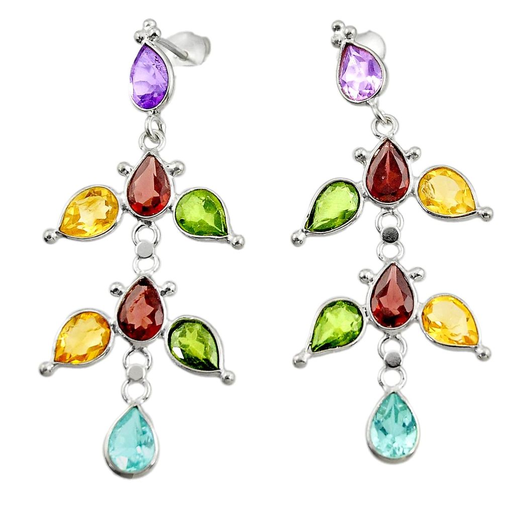 15.89cts natural purple amethyst garnet citrine silver dangle earrings r33115