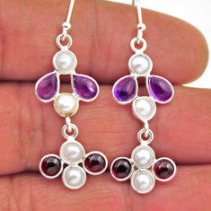 7.65cts natural purple amethyst garnet pearl 925 silver dangle earrings n28864