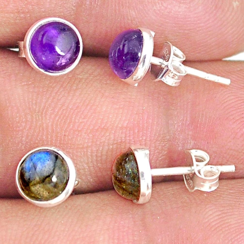 6.05cts natural purple amethyst labradorite 925 silver stud earrings r81616