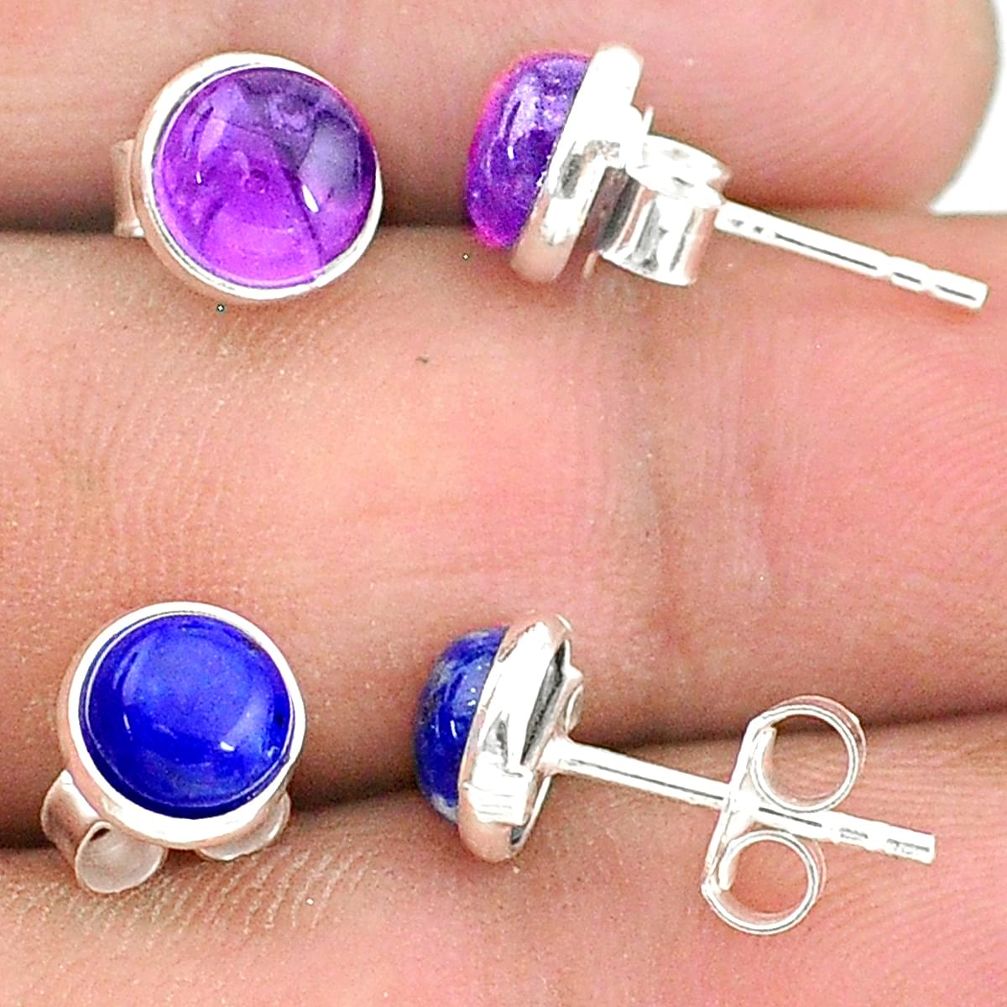 4.48cts natural purple amethyst lapis lazuli 925 silver stud earrings t23862