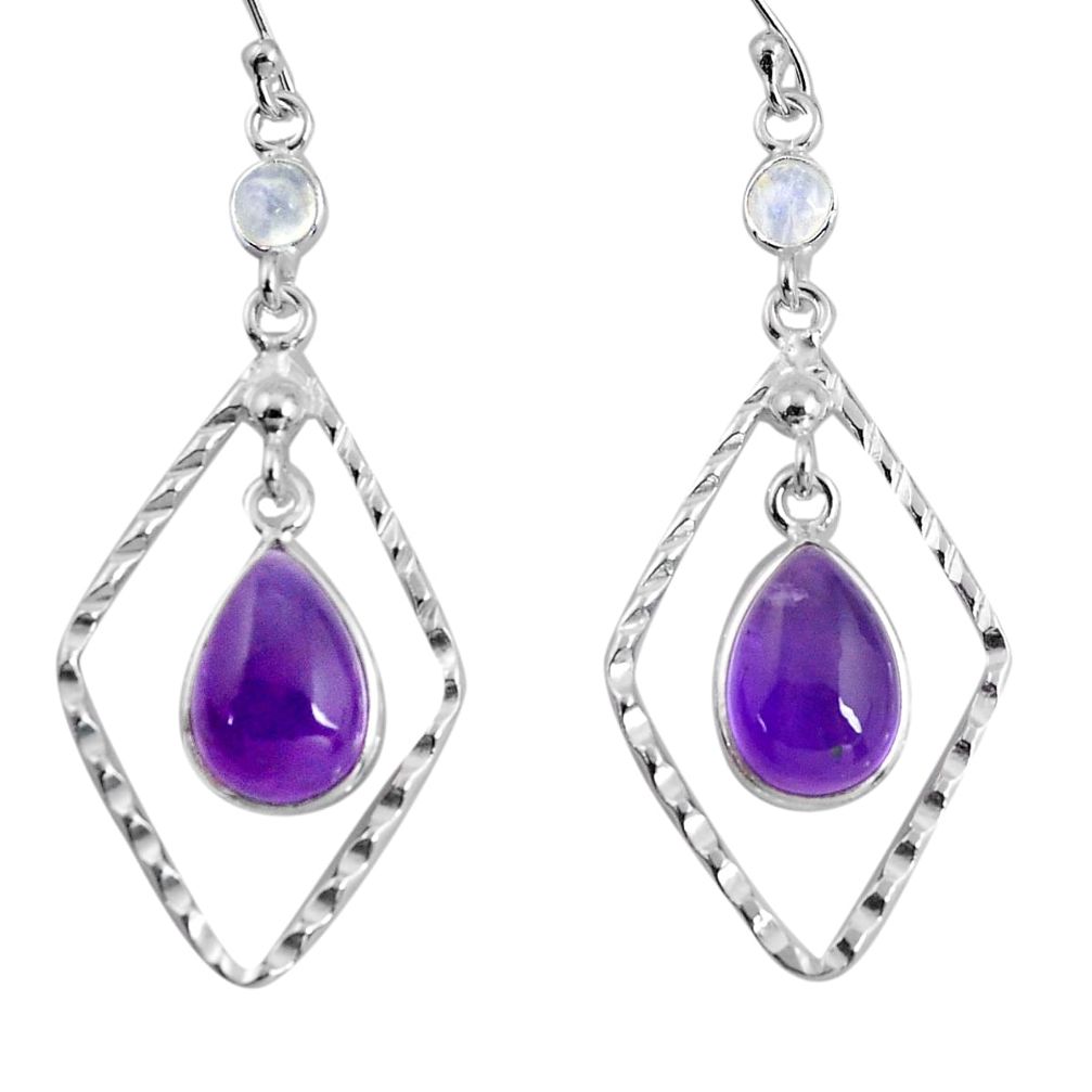 9.61cts natural purple amethyst moonstone 925 silver dangle earrings p89985