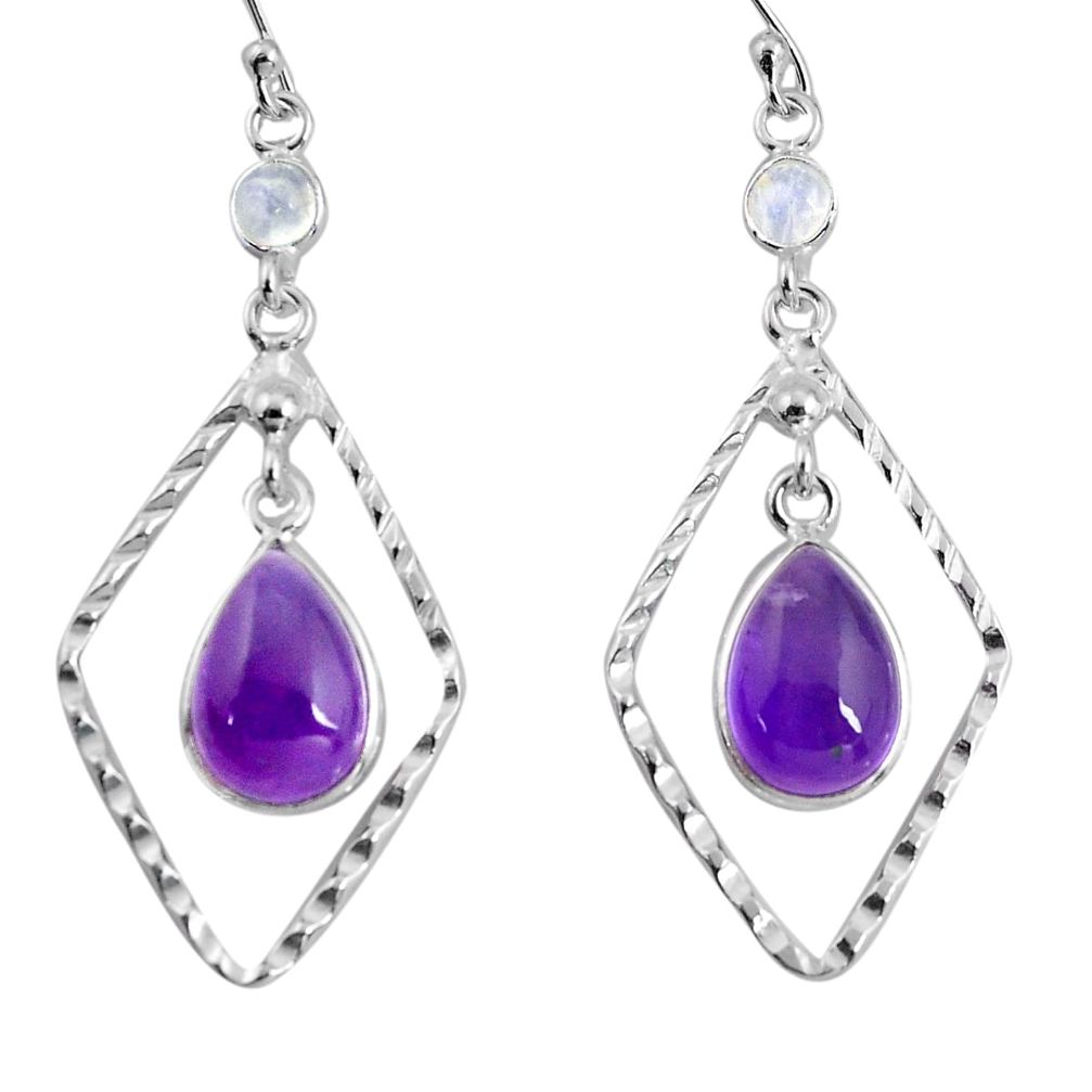 8.73cts natural purple amethyst moonstone 925 silver dangle earrings p89986