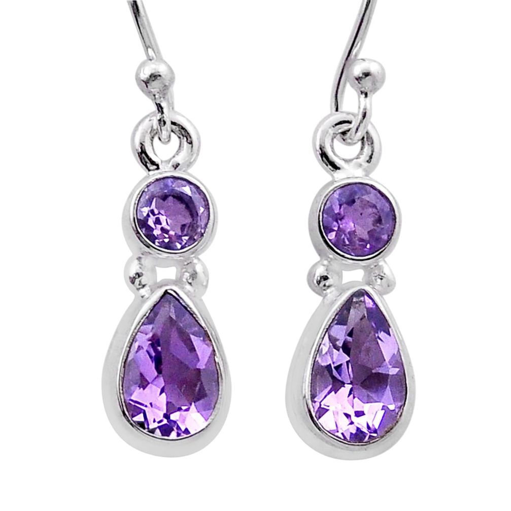 3.24cts natural purple amethyst pear 925 sterling silver dangle earrings n46085