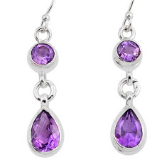 6.89cts natural purple amethyst pear 925 sterling silver dangle earrings y81705