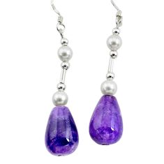 22.75cts natural purple amethyst pearl 925 silver dangle earrings c27004