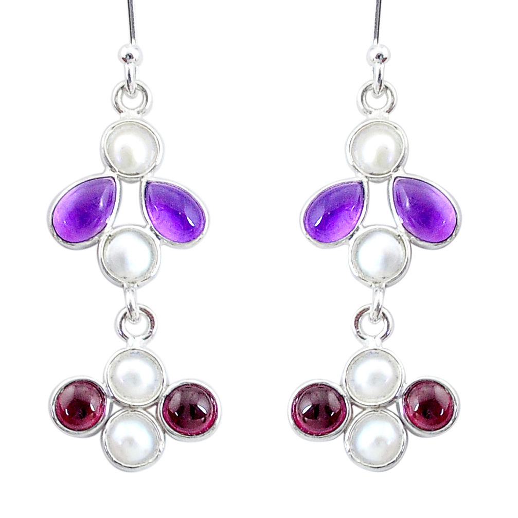6.58cts natural purple amethyst red garnet 925 silver chandelier earrings t4806