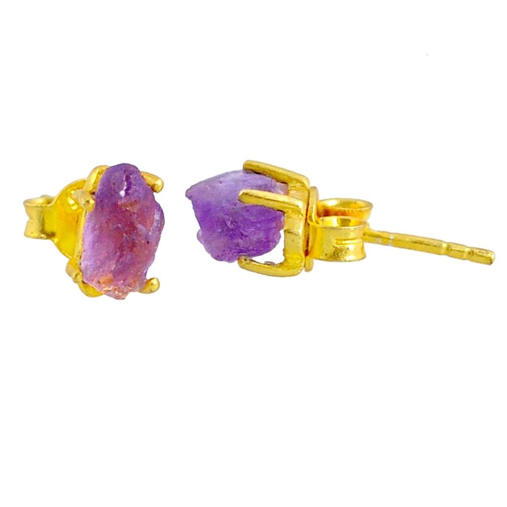 4.54cts natural purple amethyst raw 925 silver 14k gold stud earrings r70494