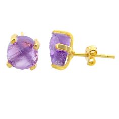 5.65cts natural purple amethyst raw 14k gold handmade stud earrings t31365