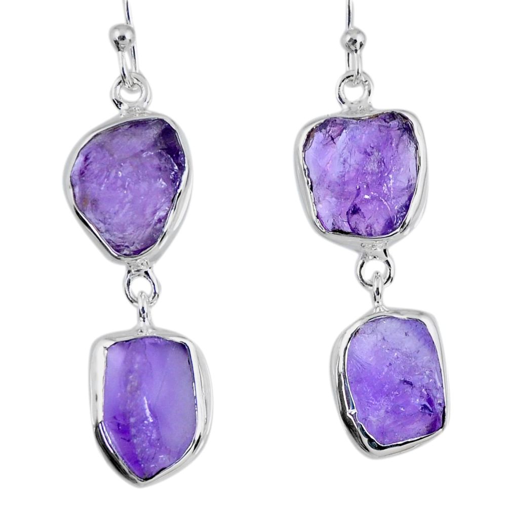 16.87cts natural purple amethyst rough 925 silver dangle earrings r55361