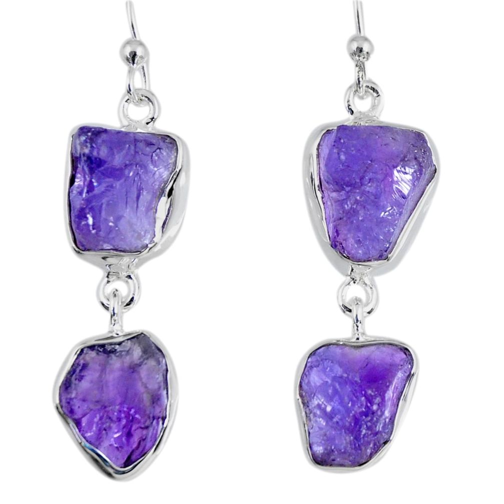 15.53cts natural purple amethyst rough 925 silver dangle earrings r55362