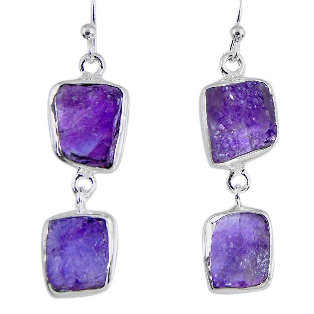 16.39cts natural purple amethyst rough 925 silver dangle earrings r55365