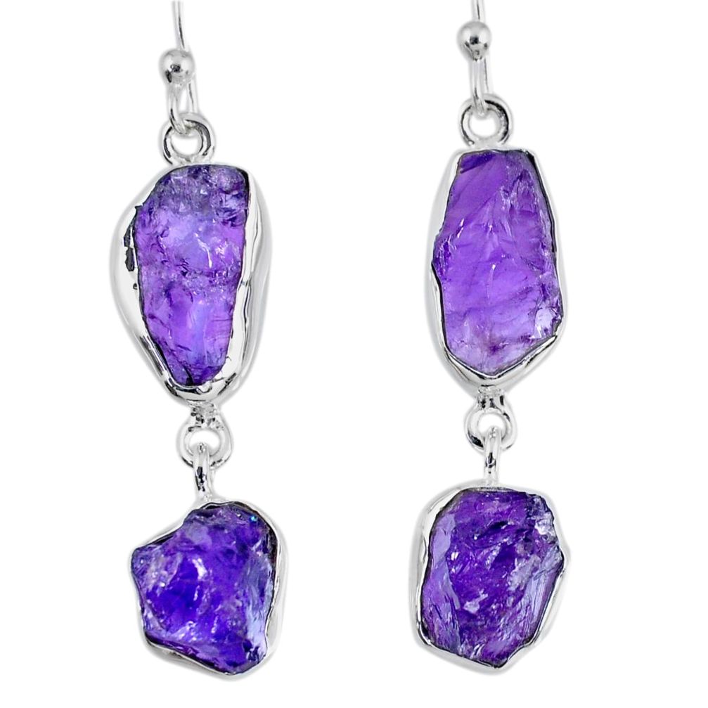 15.89cts natural purple amethyst rough 925 silver dangle earrings r55366