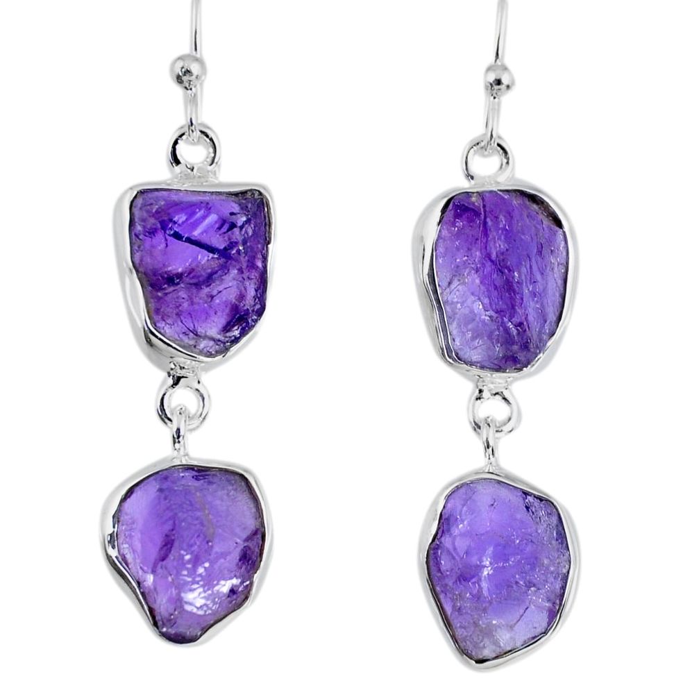15.96cts natural purple amethyst rough 925 silver dangle earrings r55367