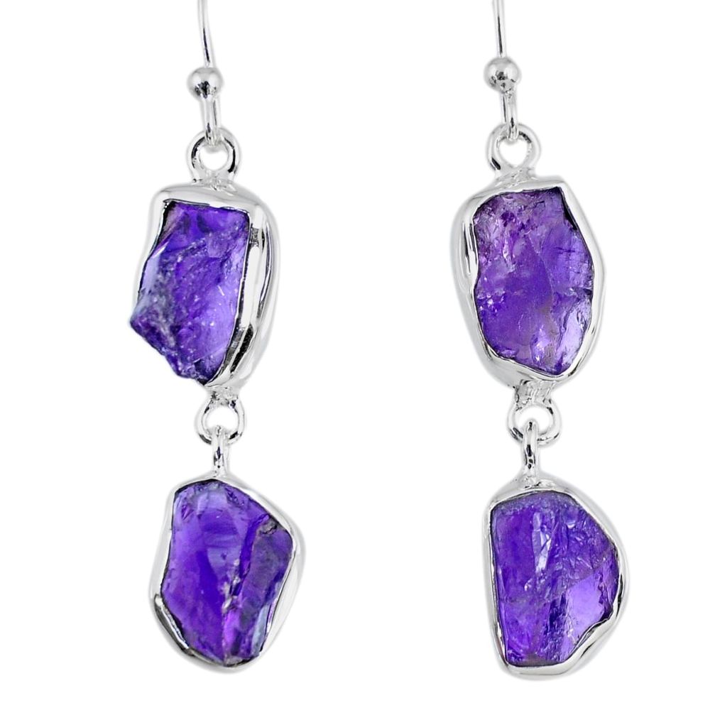 15.10cts natural purple amethyst rough 925 silver dangle earrings r55370