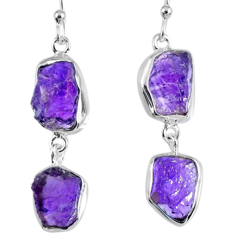 15.96cts natural purple amethyst rough 925 silver dangle earrings r55371
