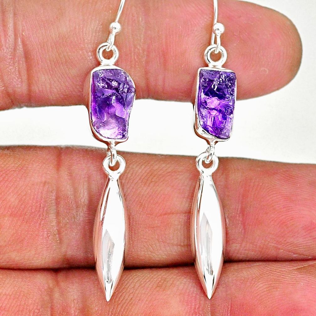 8.60cts natural purple amethyst raw 925 silver deltoid leaf earrings r89893