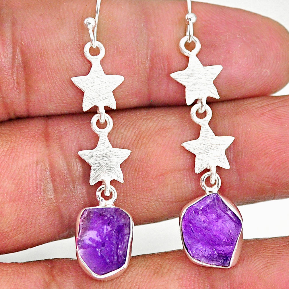 9.38cts natural purple amethyst raw 925 silver deltoid leaf earrings r89894