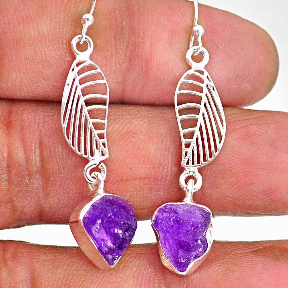 10.30cts natural purple amethyst raw 925 silver deltoid leaf earrings r89895