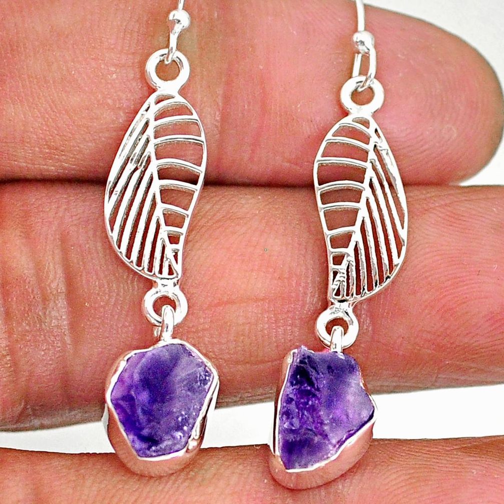 9.15cts natural purple amethyst raw 925 silver deltoid leaf earrings r89896