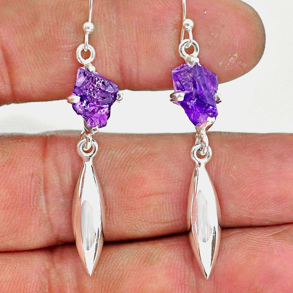 7.06cts natural purple amethyst raw 925 silver deltoid leaf earrings r90716
