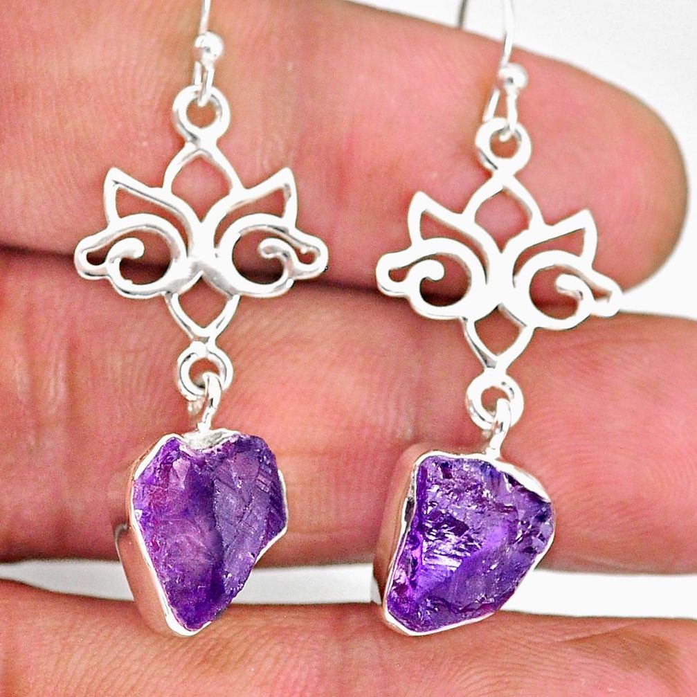 9.71cts natural purple amethyst raw 925 sterling silver dangle earrings r89881