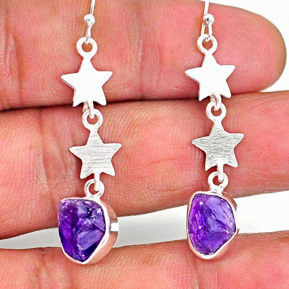 8.33cts natural purple amethyst raw 925 sterling silver dangle earrings r89883