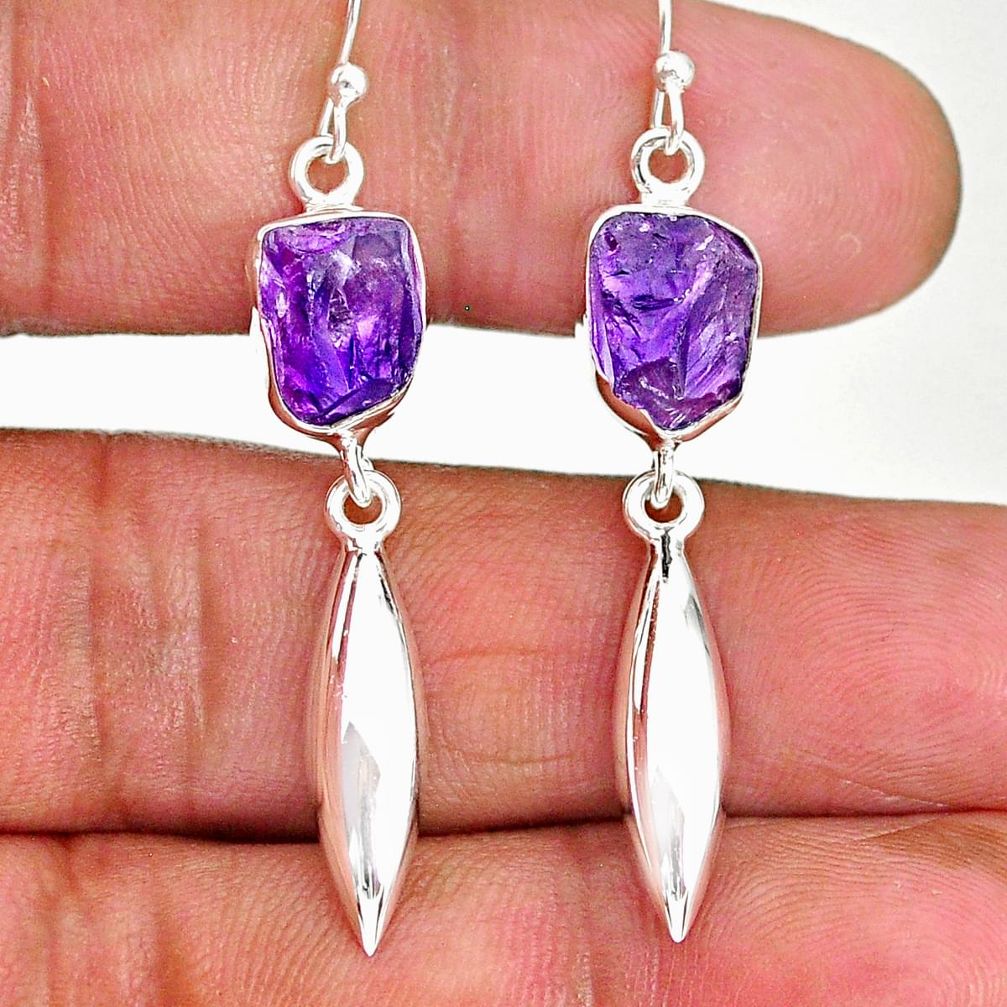 8.67cts natural purple amethyst raw 925 sterling silver dangle earrings r89889