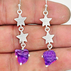 6.80cts natural purple amethyst raw 925 sterling silver dangle earrings r90710