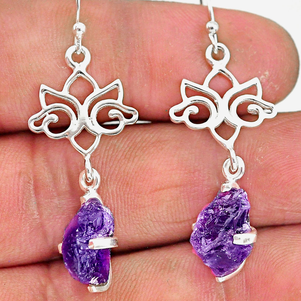 8.29cts natural purple amethyst rough 925 sterling silver dangle earrings r90714