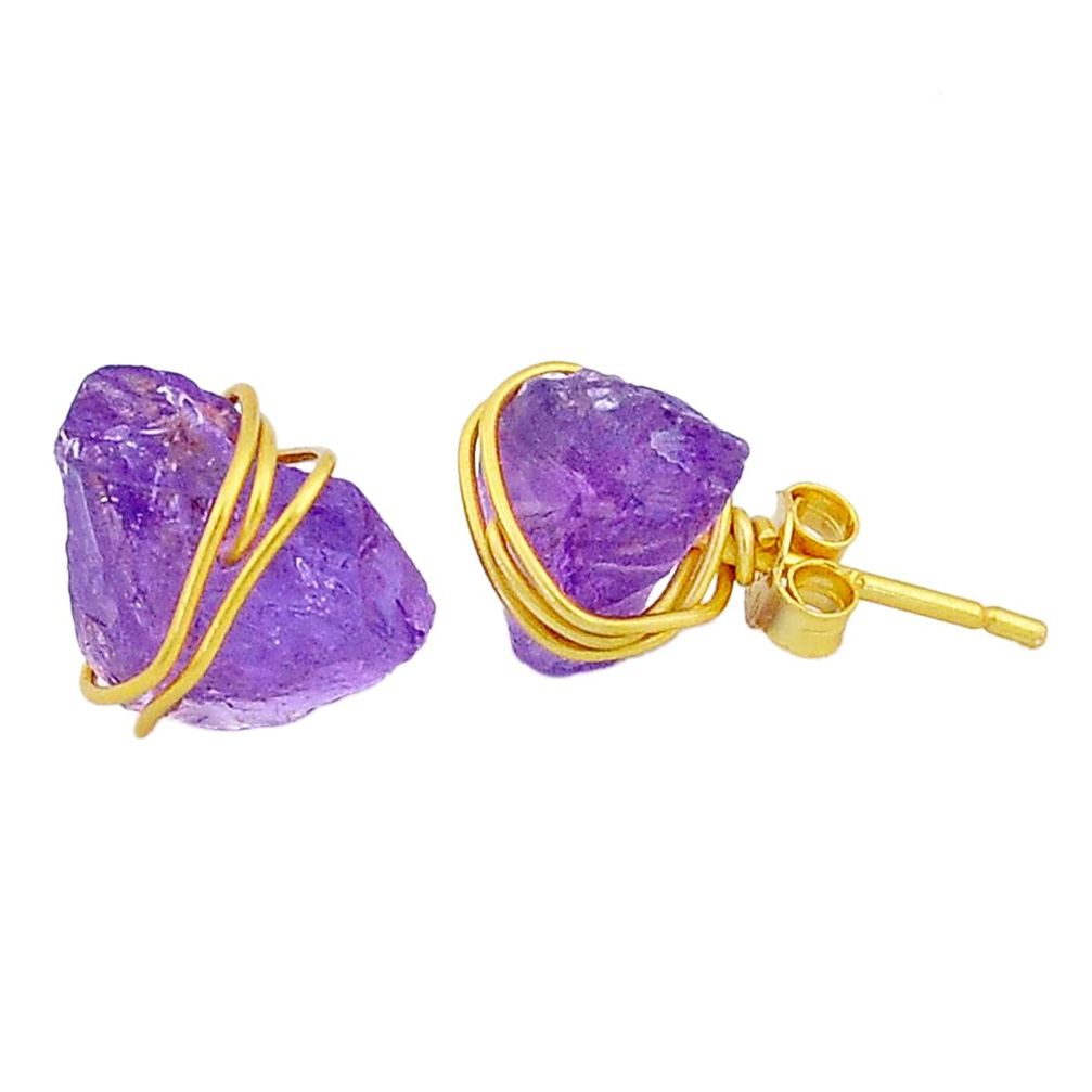 8.87cts natural purple amethyst raw 14k gold handmade earrings jewelry t6529