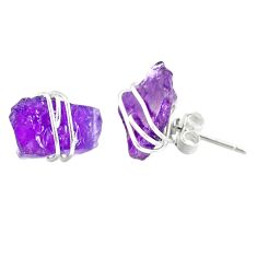 6.33cts natural purple amethyst raw 925 sterling silver stud earrings r79683