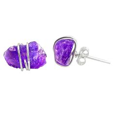 6.41cts natural purple amethyst raw 925 sterling silver stud earrings r79685