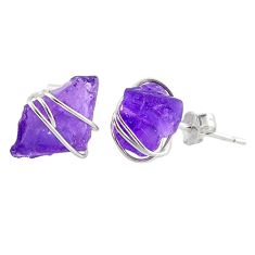 6.94cts natural purple amethyst raw 925 sterling silver stud earrings r79686
