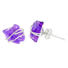 6.33cts natural purple amethyst raw 925 sterling silver stud earrings r79688