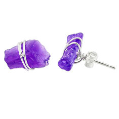 6.33cts natural purple amethyst raw 925 sterling silver stud earrings r79689
