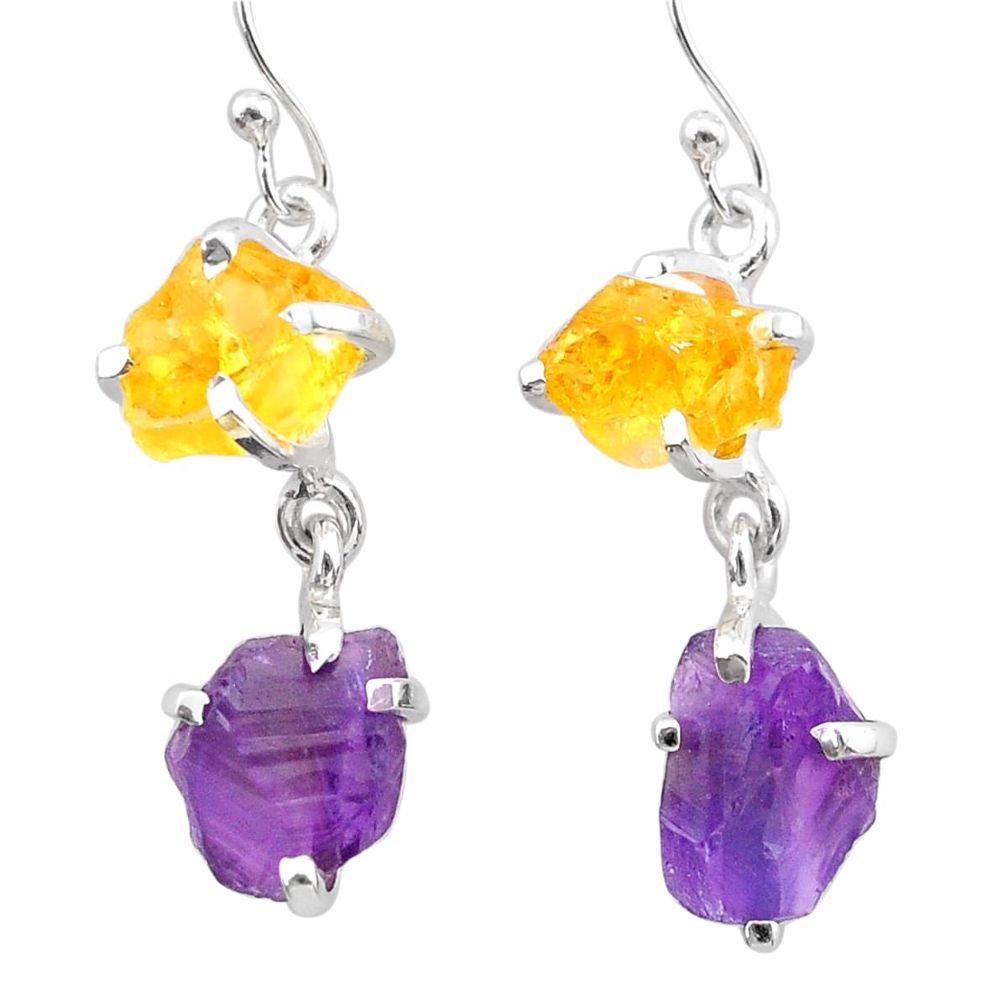 purple amethyst rough citrine raw 925 silver earrings t25553