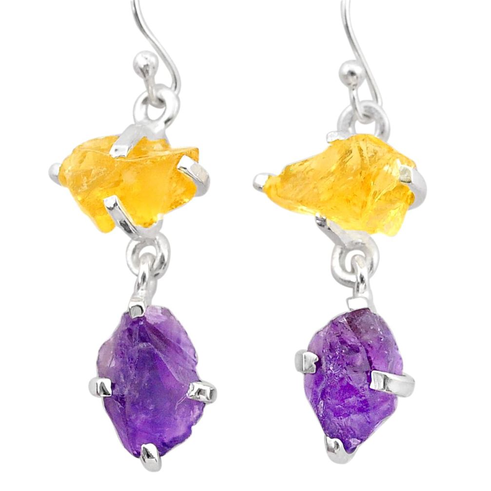 10.08cts natural purple amethyst rough citrine raw 925 silver earrings t25556