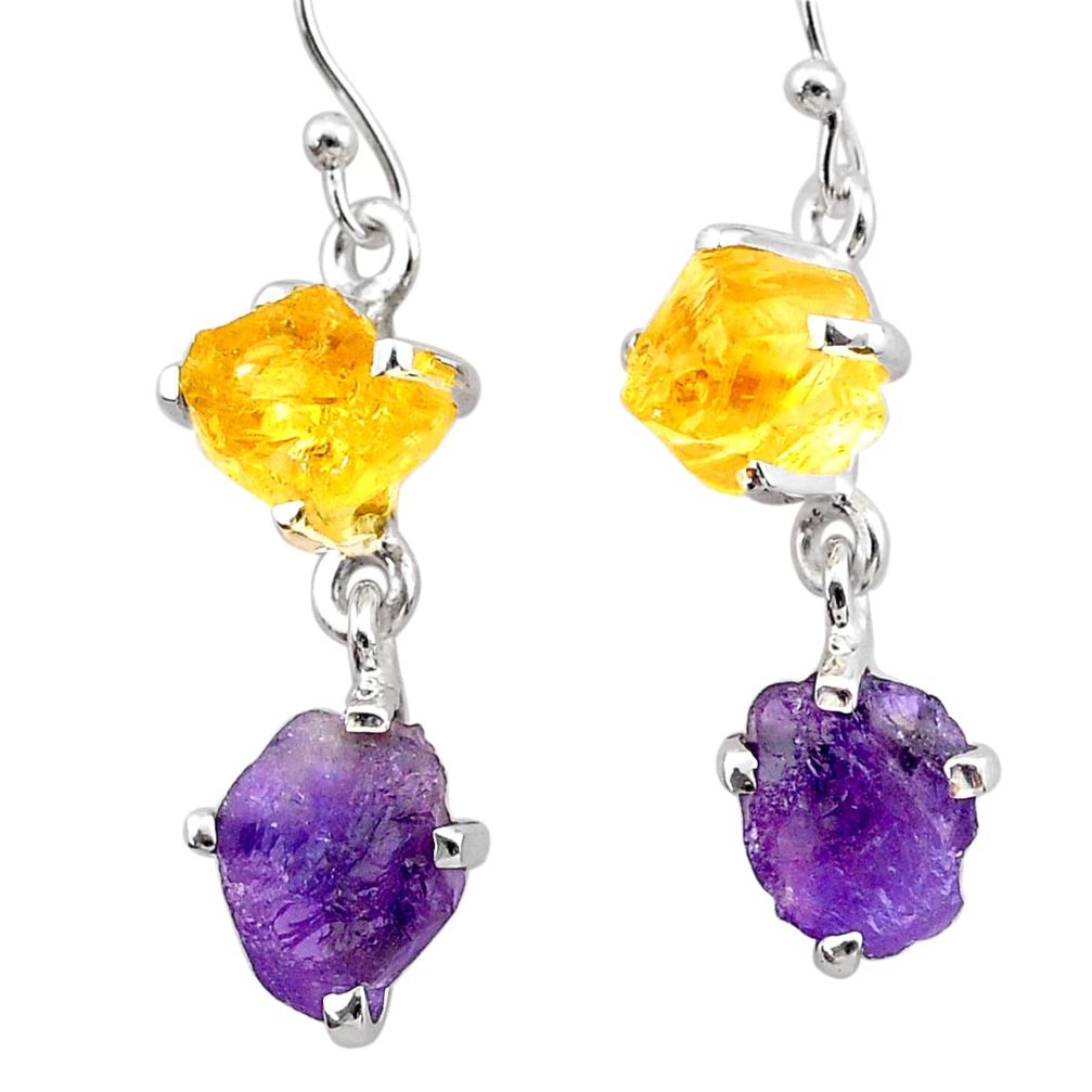 10.65cts natural purple amethyst rough citrine raw 925 silver earrings t25559