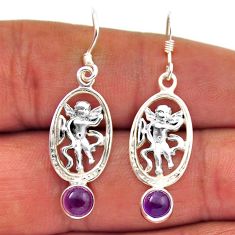 1.81cts natural purple amethyst round 925 sterling silver angel earrings n29033