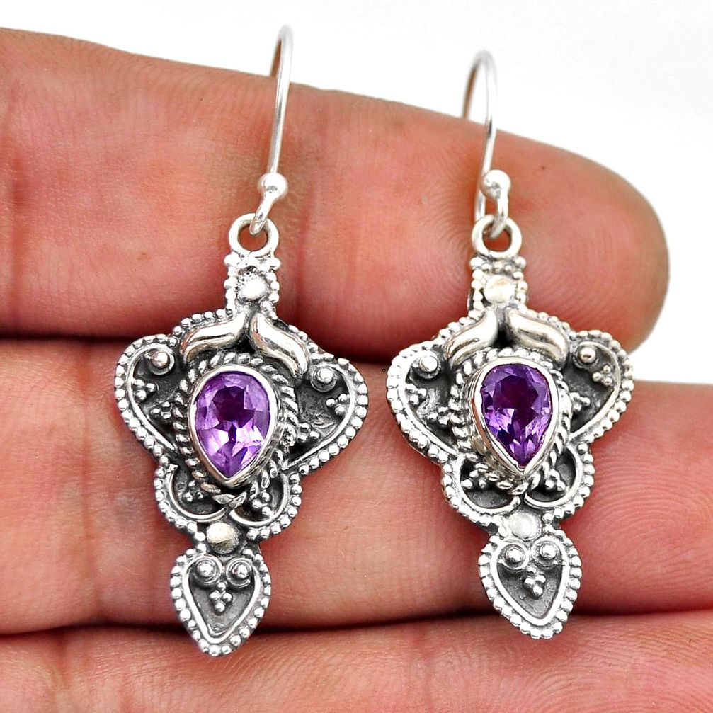 3.21cts natural purple amethyst round 925 sterling silver dangle earrings n51097