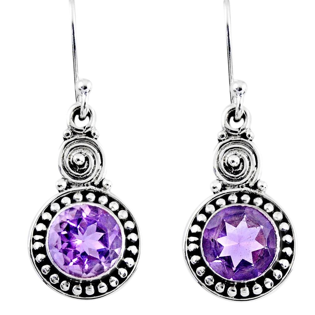 4.84cts natural purple amethyst round 925 sterling silver dangle earrings r55335