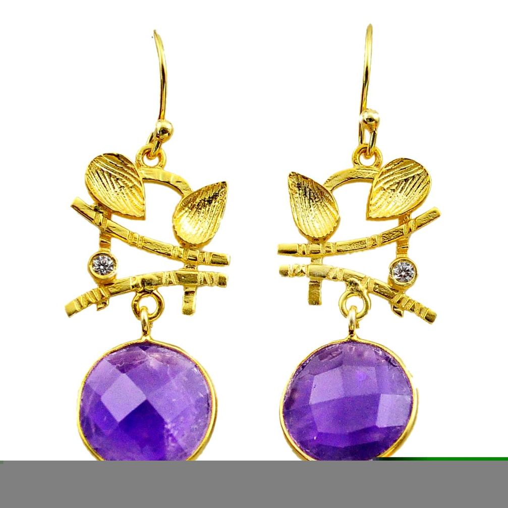 10.37cts natural purple amethyst topaz silver 14k gold dangle earrings t44178