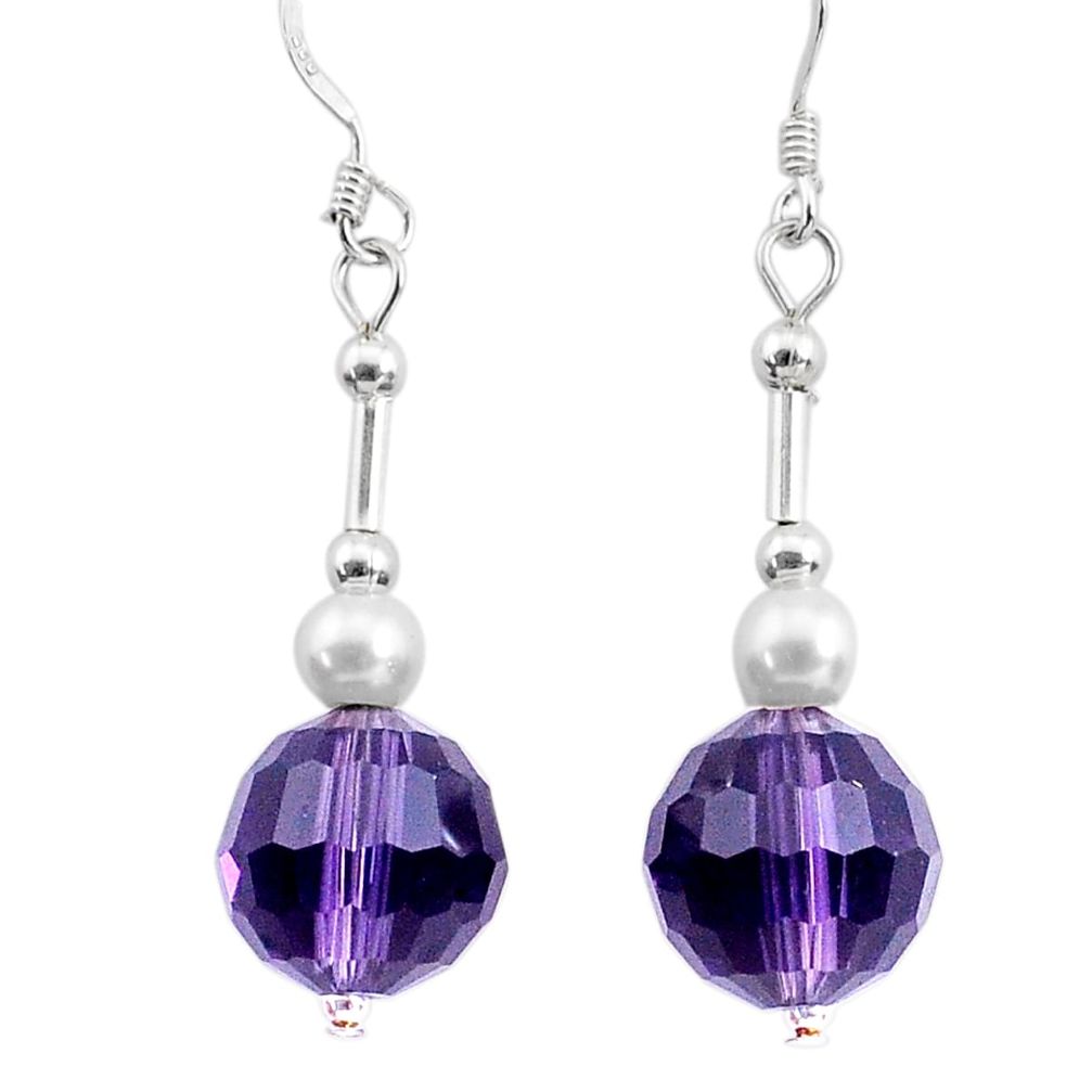  purple amethyst white pearl 925 silver dangle earrings c27422