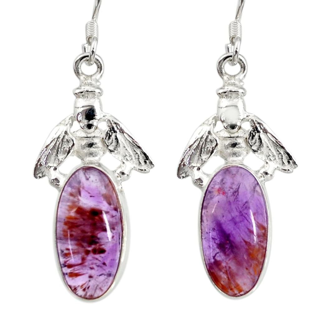 purple cacoxenite super seven silver honey bee earrings d40268