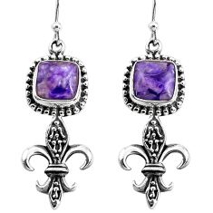 Clearance Sale- 7.40cts natural purple charoite (siberian) 925 silver dangle earrings p54954