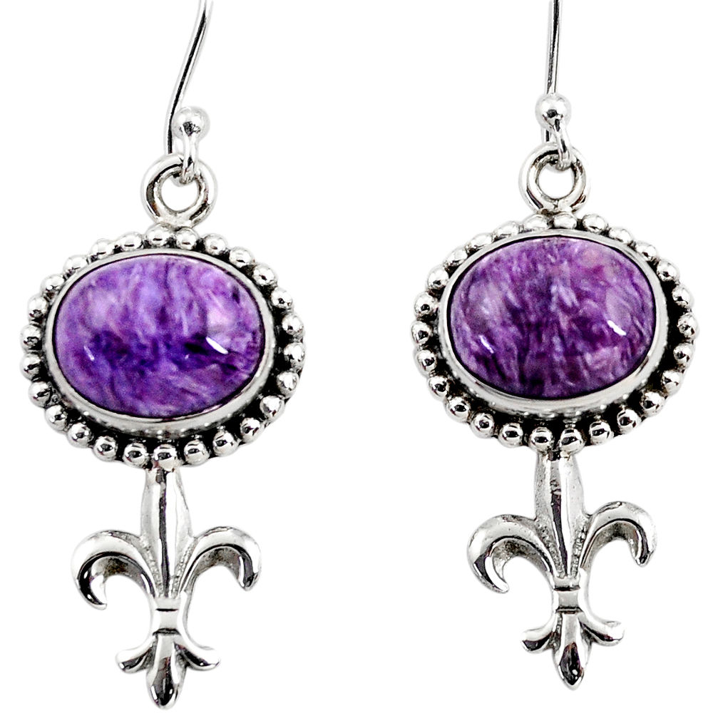 10.18cts natural purple charoite (siberian) 925 silver dangle earrings r47626