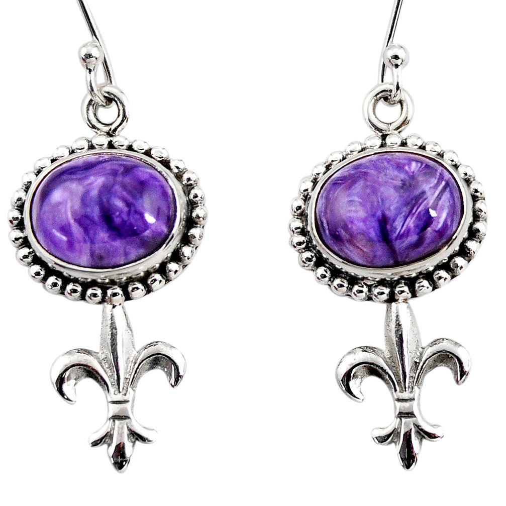 10.11cts natural purple charoite (siberian) 925 silver dangle earrings r47629