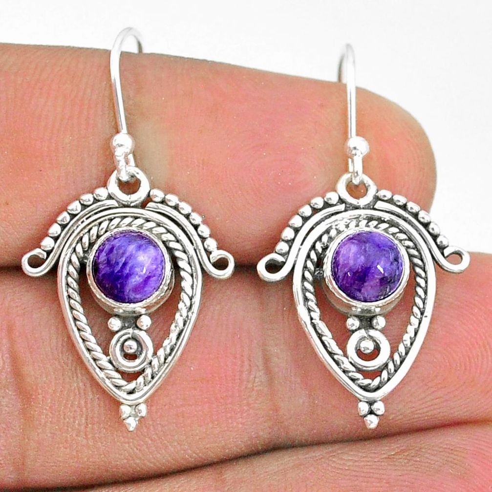 2.78cts natural purple charoite (siberian) 925 silver dangle earrings t32781